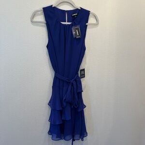 NWT EXPRESS Blue/Violet Tank Mini Ties at Waist Tier Dress Small Wedding Guest